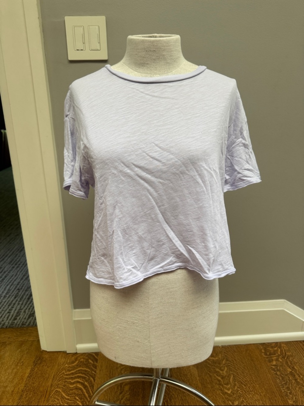 Bobi Los Angeles Lavender 100% Cotton Boxy Crop Tee Small Slub Knit T Shirt - Picture 2 of 7